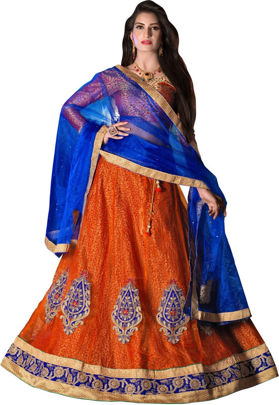 Parisha Embroidered Stitched Lehenga Choli(Orange)