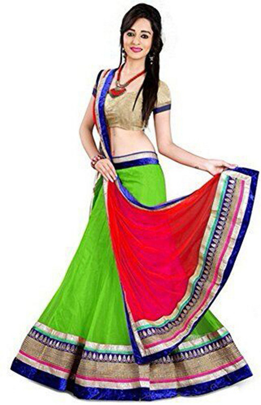 Friendlyfab Embroidered Semi Stitched Lehenga, Choli and Dupatta Set(Green)
