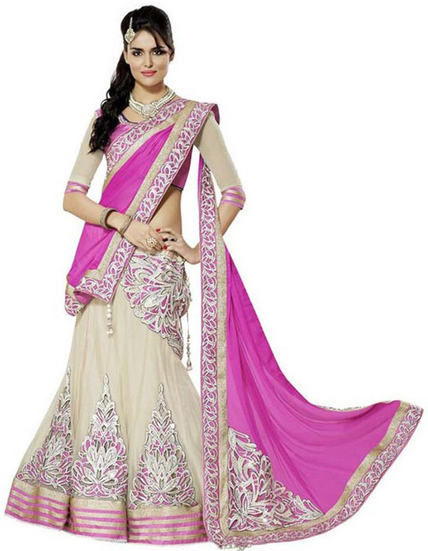 Kamani Garment Embroidered Semi Stitched Lehenga Choli(Pink)