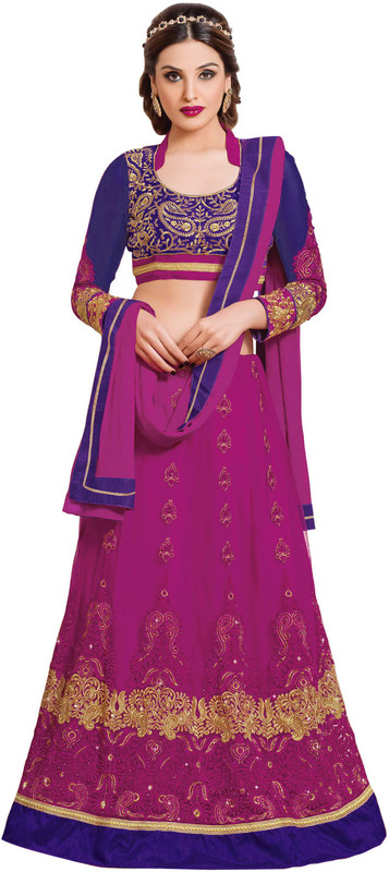 Parisha Self Design, Embroidered Semi Stitched Lehenga, Choli and Dupatta Set(Purple)