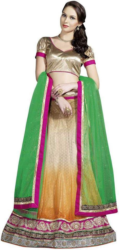 Manvaa Self Design Semi Stitched Lehenga, Choli and Dupatta Set(Yellow)
