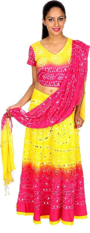 Rajrang Self Design Semi Stitched Lehenga, Choli and Dupatta Set(Yellow)