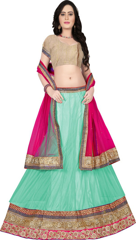 Araja Self Design Semi Stitched Lehenga, Choli and Dupatta Set(Light Blue, Pink)