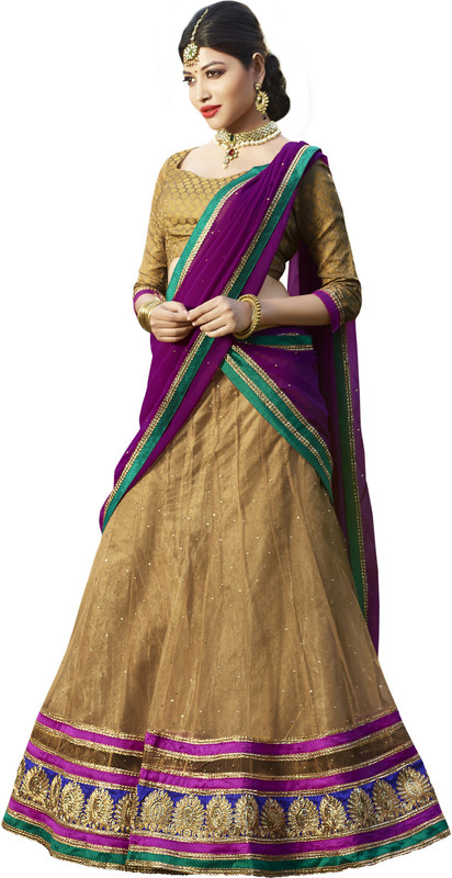 Kanheyas Embroidered Semi Stitched Lehenga, Choli and Dupatta Set(Beige)