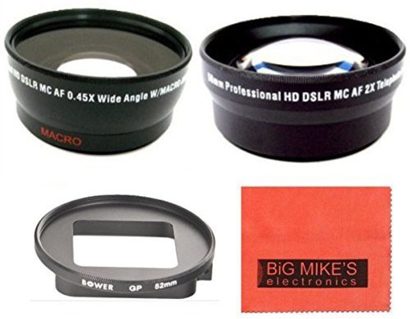 Big Mikes 52Mm 2X Telephoto + 52Mm 0.45X Wide Angle With Macro For Gopro Camera Lens(Black)