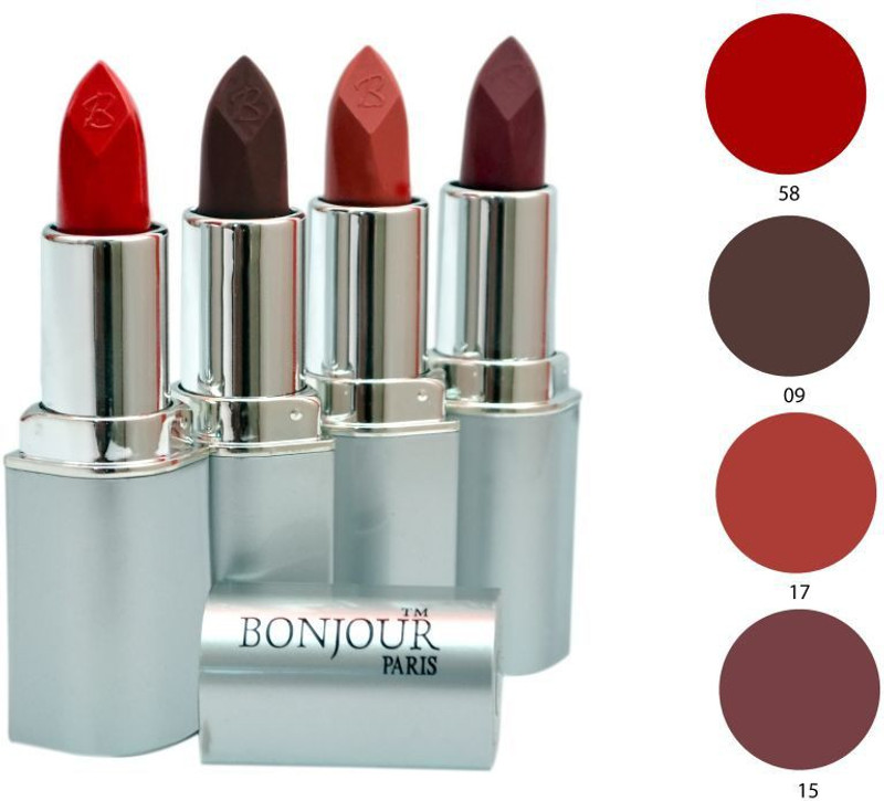 Bonjour Paris Lipstick Hot Combo2(16 g, Red, Coffee, Peach, Mehroon) RS.661 (54.00% Off) - Flipkart