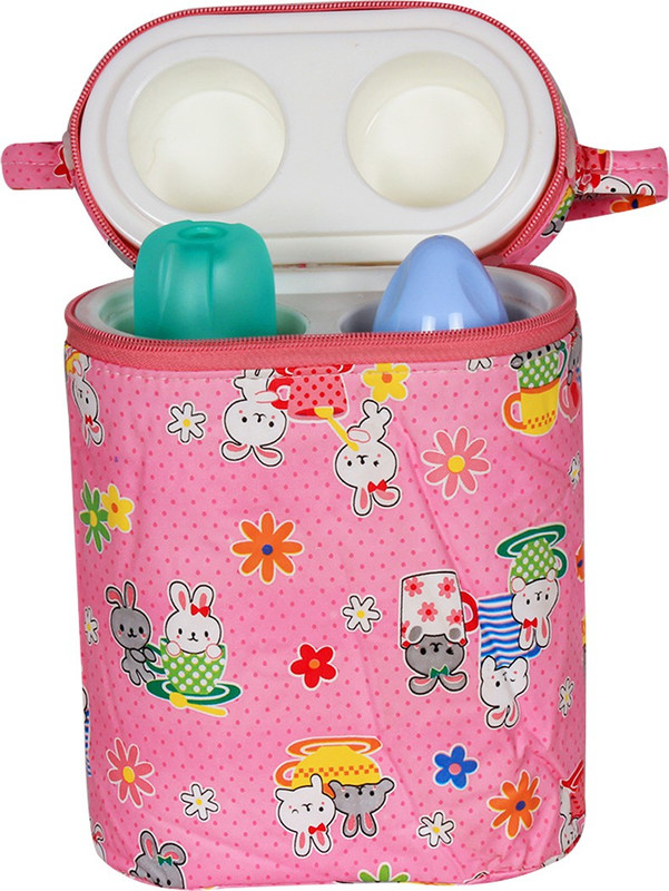 Ole Baby Bunny Print Double Portable Infant Feeding Milk Food Bottle Thermal Warmer Holder (Upto 250ml each)(Pack of 1, Pink)