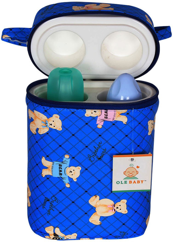 Ole Baby Teddy Checks Print Double Portable Infant Feeding Food Bottle Thermal WarmerHolder (Upto 250ml each)(Pack of 1, Blue)