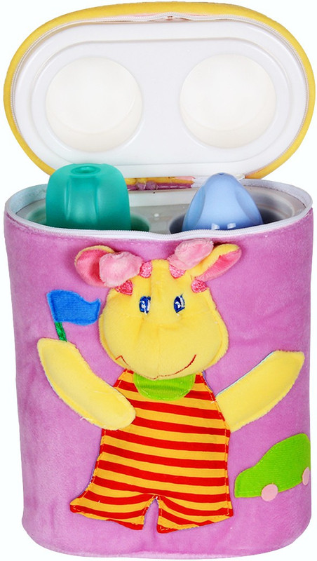 Ole Baby 3D Pop Out Plush Soft Toy Double Portable Infant Feeding Milk Food Bottle Thermal Warmer Holder (Upto 250ml each)(Pack of 1, Yellow, Purple)