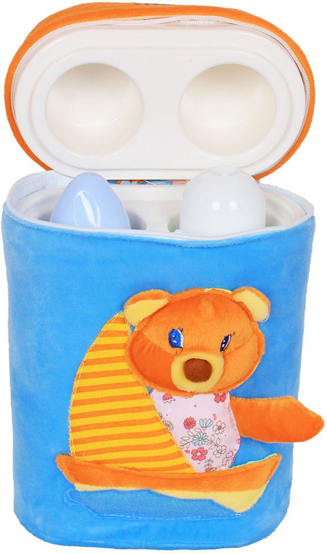 Ole Baby 3D Pop Out Plush Soft Toy Double Portable Infant Feeding Milk Food Bottle Thermal Warmer Holder (Upto 250ml each)(Pack of 1, Blue)
