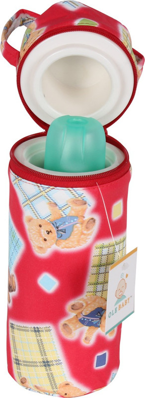 Ole Baby Teddy Checks Print Single Portable Infant Feeding Milk Food Bottle Thermal Warmer Bag Storage Holder (Upto 250ml)(Red)