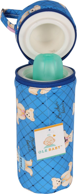 Ole Baby Teddy Print Single Portable Infant Feeding Milk Food Bottle Thermal Warmer Bag Storage Holder (Upto 250ml)(Blue)
