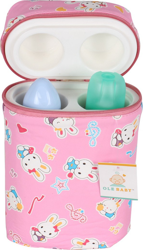 Ole Baby Bunny Print Double Portable Infant Feeding Milk Food Bottle Thermal Warmer Bag Storage Holder (Upto 250ml)(Pack of 1, Pink)