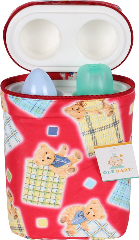Ole Baby Teddy Checks Print Double Portable Infant Feeding Milk Food Bottle Thermal Warmer Bag Storage Holder (Upto 250ml)(Red)