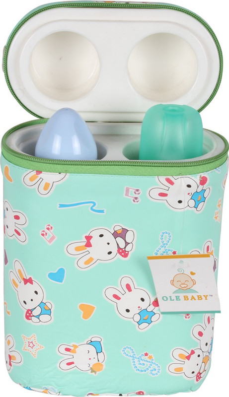 Ole Baby Bunny Print Double Portable Infant Feeding Milk Food Bottle Thermal Warmer Bag Storage Holder (Upto 250ml)(Green)
