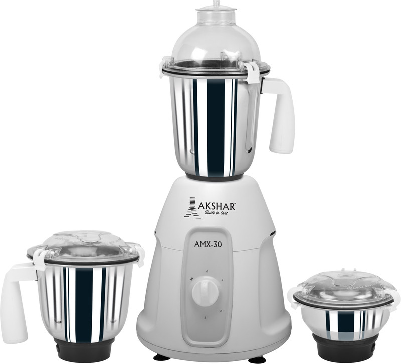 AKSHAR AMX-30 750 W Mixer Grinder(White, Grey, 3 Jars)