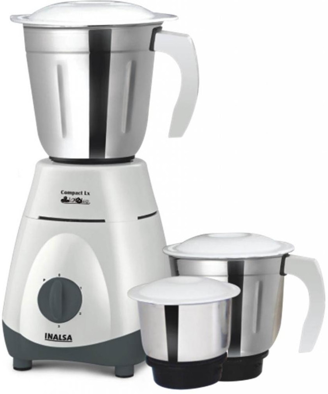 Inalsa Compact Lx 550 W Mixer Grinder(White,Grey, 3 Jars)