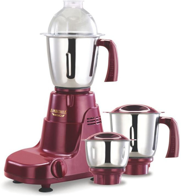 AMIRTHAA WINGS 600W (3 Jars) 600 W Mixer Grinder(Wine Red, 3 Jars)