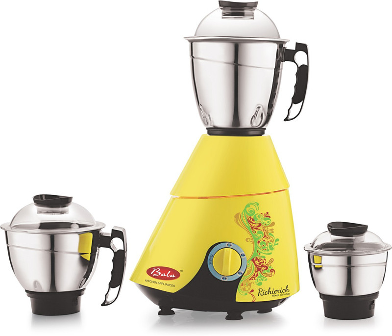 Bala richie rich 3 jar 1000 W Mixer Grinder(Yellow, 3 Jars)