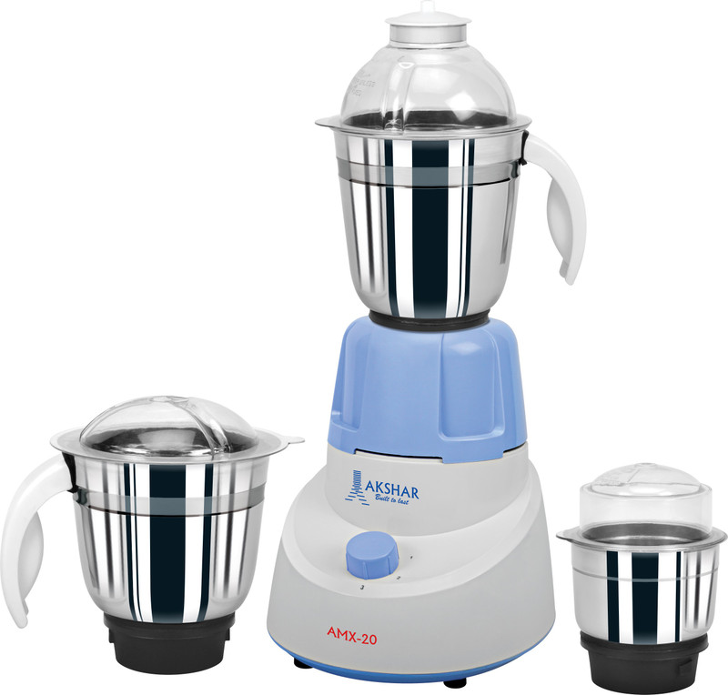 AKSHAR AMX-20 600 W Mixer Grinder(White, Blue, 3 Jars)