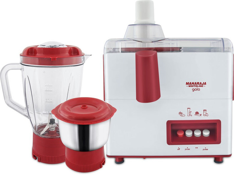 Maharaja Whiteline JX-117 Gala 450 W Juicer Mixer Grinder(Red, White, 3 Jars)