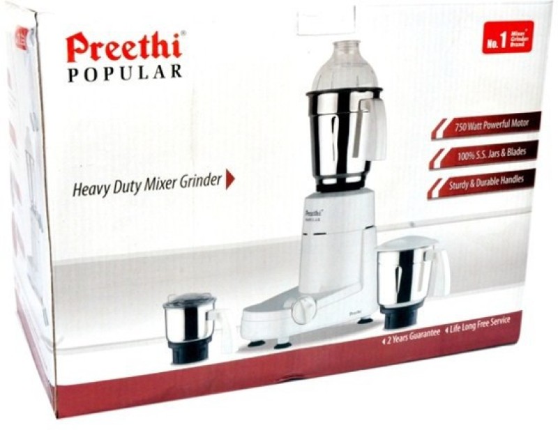 Preethi 0 Popular 750 W Juicer Mixer Grinder(White, 3 Jars)