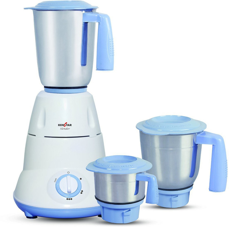 Kenstar Slender-6 600 W Mixer Grinder(White, Blue, 3 Jars)