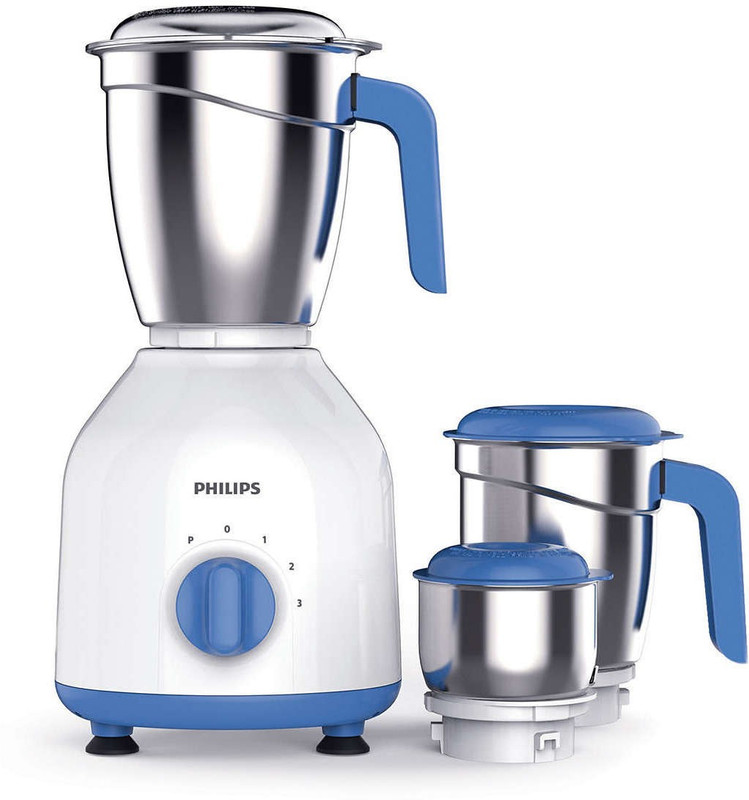 Philips HL7555 600 W Mixer Grinder(white and Blue, 3 Jars)