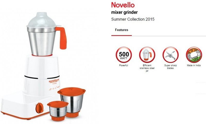 Maharaja Whiteline MX 141 Novello 500 W Mixer Grinder(White, Orange, 3 Jars)