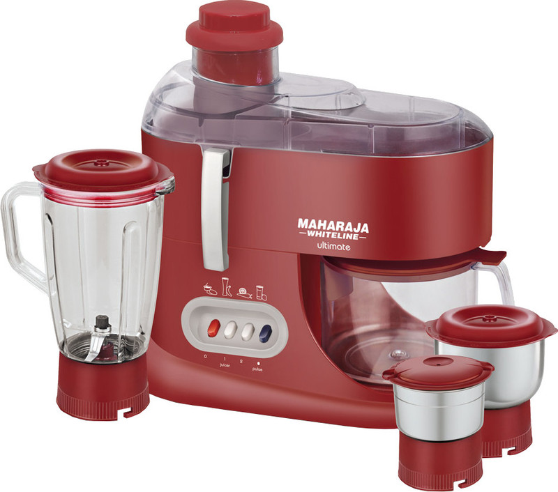 Maharaja Whiteline JX-101 550 W Juicer Mixer Grinder(Red & Silver, 3 Jars)