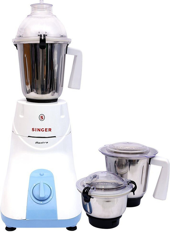 Singer Maxtra 750 W Mixer Grinder(White, Blue, 3 Jars)