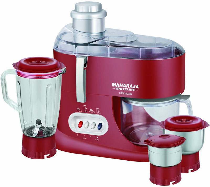 Maharaja Whiteline JX-101 Maharaja Ultimate 550 W Juicer Mixer Grinder(Red&Silver, 3 Jars)
