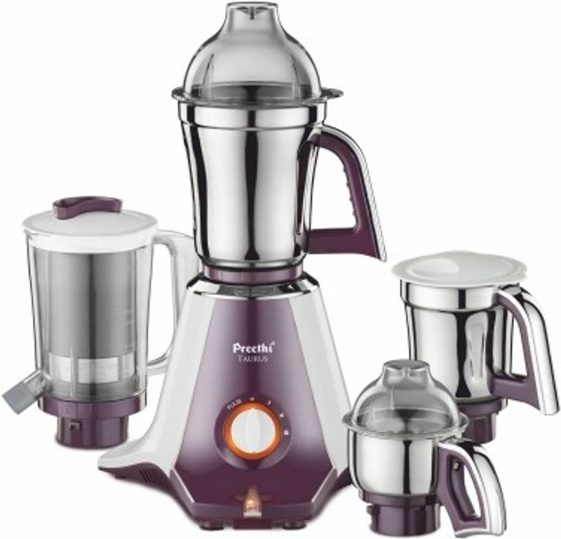 Preethi Taurus MG 217 750 W Mixer Grinder(white and purple, 4 Jars)