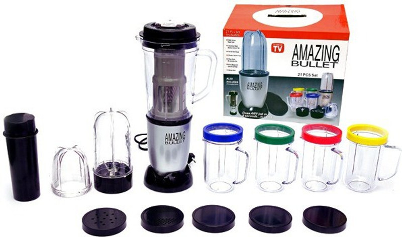 Gabberr ox5 Amazingbullet 21 Pcs Desire Blender Magic Transparent Jar 250 W Juicer 250 W Juicer Mixer Grinder(Silver, Black, 5 Jars)