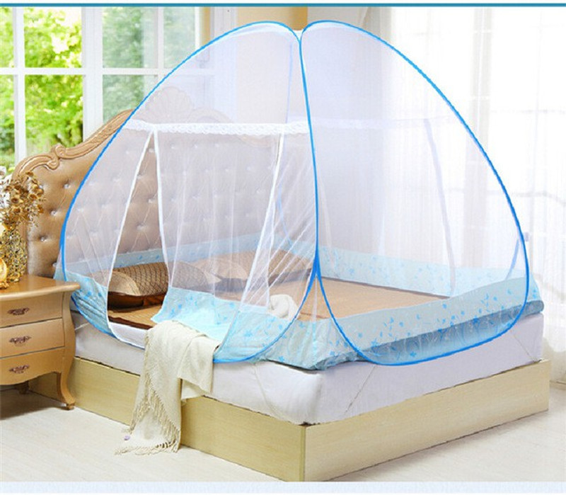 crobat Polyester Infants Double Bed Foldable Auto Adjustable Mosquito Net(White, Blue)
