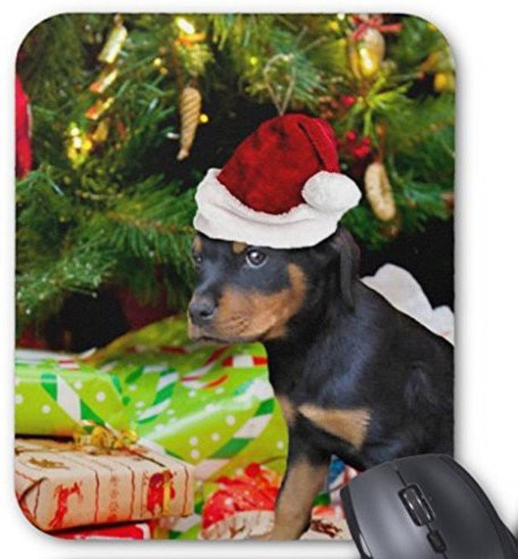 Magic Cases Litaz Christmas Rottweiler Puppy Non-Skip 9 x 7 Inch Mousepad(Multicolor)