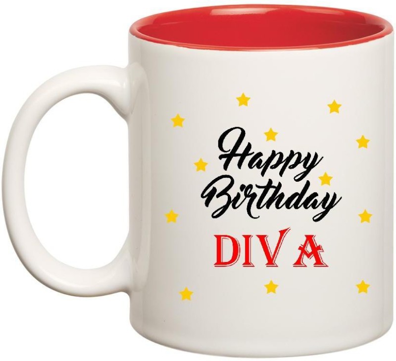 Huppme Happy Birthday Diva Inner Red Ceramic Mug(350 ml)