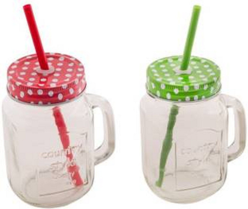 kosh Mason Glass Jar - Pack of 2 Glass Mug(450 ml, Pack of 2)