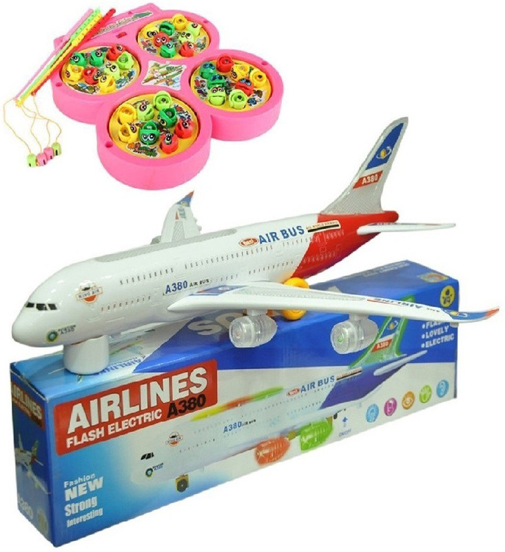 New Pinch Fishing Catching Game With Musical Plane Bump And Go with Lights(Multicolor)