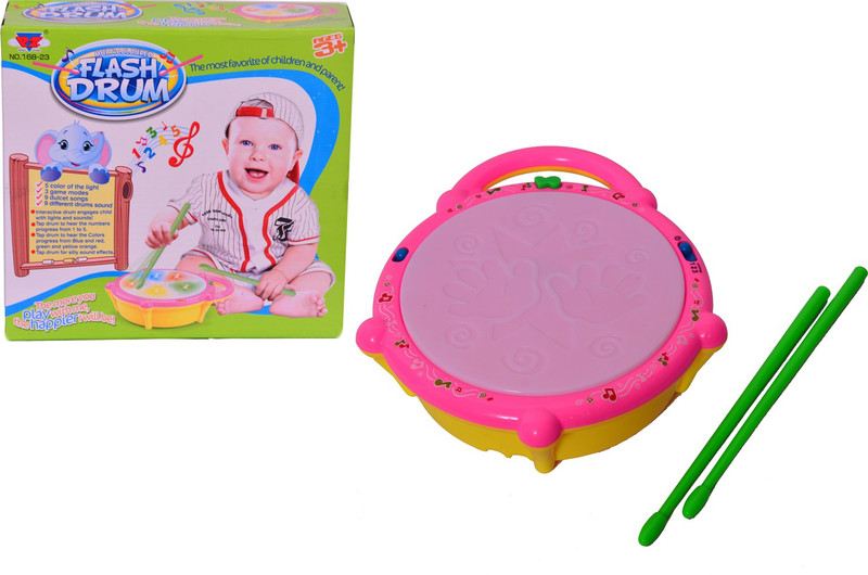 Gift World Musical Flash Drum with 2 Sticks Light Sound Battery Operated Gift Toy for Kids(Multicolor)