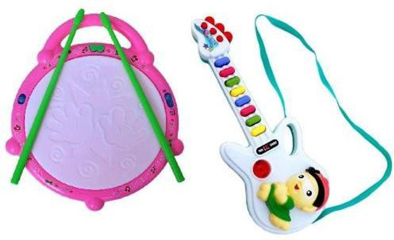 Turban Toys Combo Of Musical Flash Drum and Mini Guitar(Multicolor)