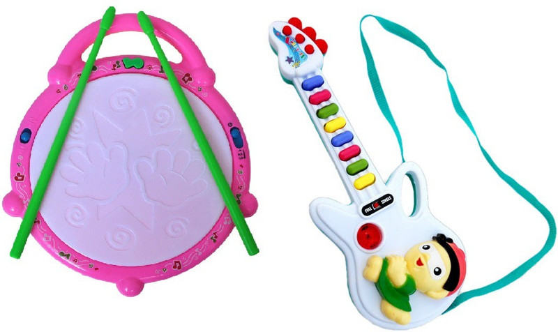 New Pinch Combo Of Musical Flash Drum With Mini Guitar For Kids(Multicolor)