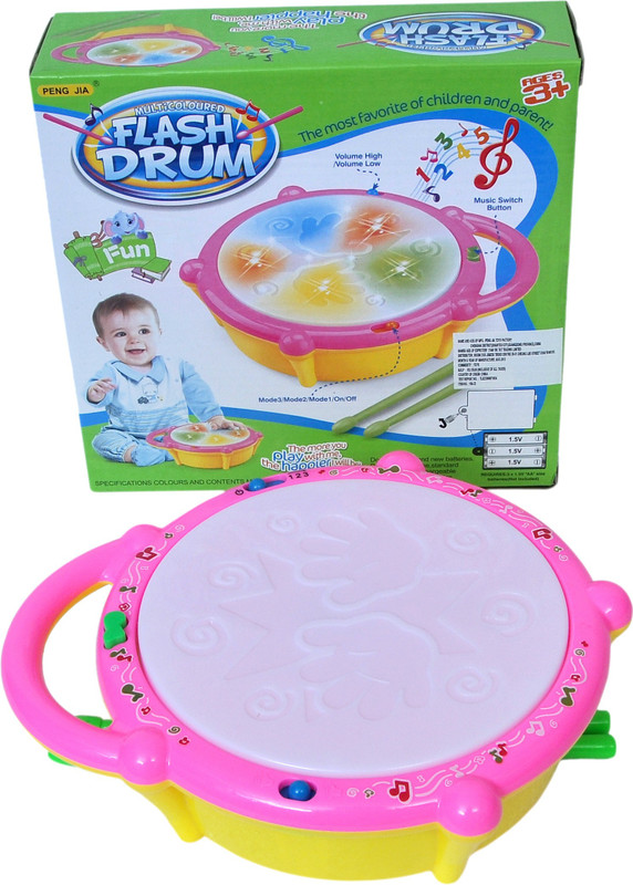 Real Deals Musical Flash Drum(Pink, White)