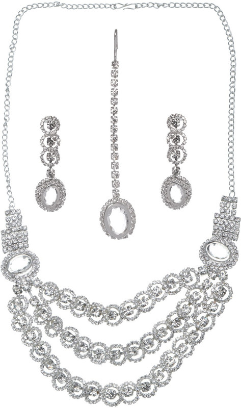veejay fashion Cubic Zirconia Sterling Silver Plated Alloy Necklace Set