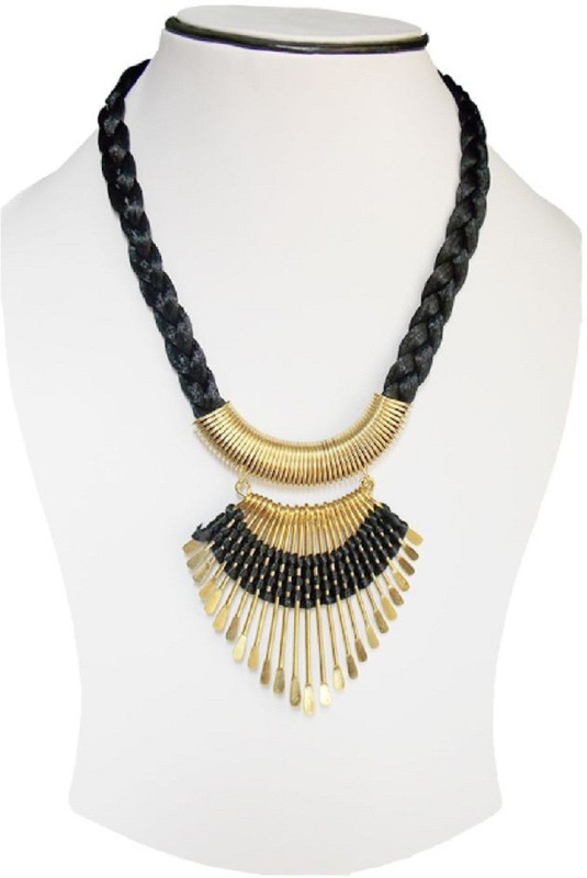 renaissance traders Black long choti Gold-plated Plated Silk Dori, Copper, Fabric Necklace
