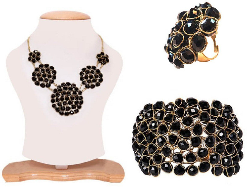 renaissance traders black combo Pearl, Crystal Gold-plated Plated Plastic, Glass, Mother of Pearl Necklace Set
