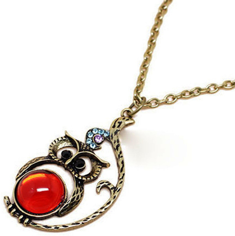 Senecio™ 'S European Retro Style Owl Antique Bronze Imitation Crystal Stone Sweater Chain Long Alloy Necklace