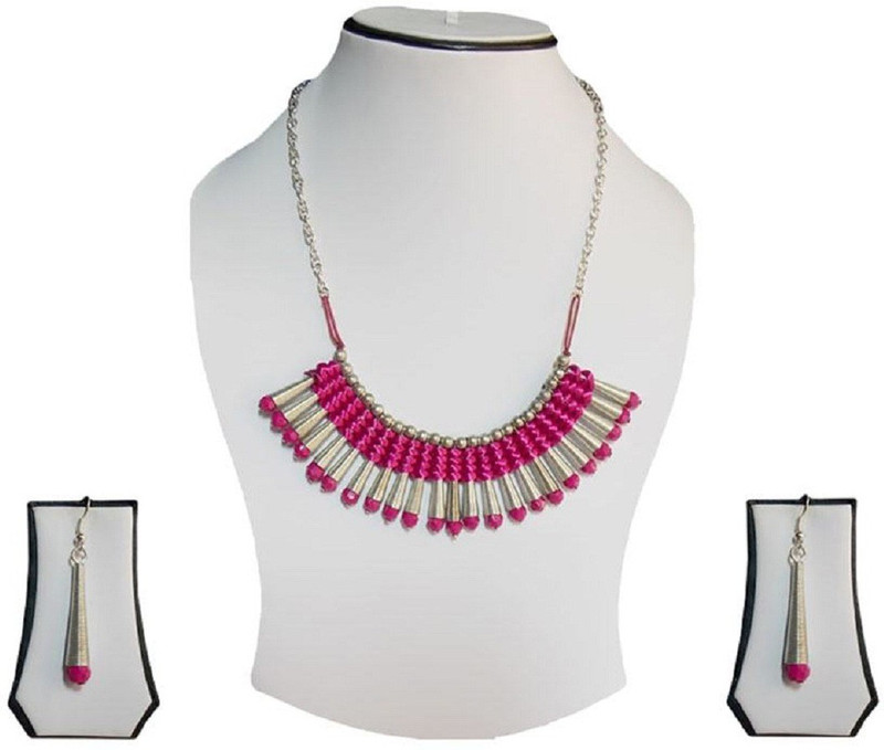 renaissance traders Pink bidi Beads, Pearl Gold-plated Plated Silk Dori, Fabric, Stone Necklace Set