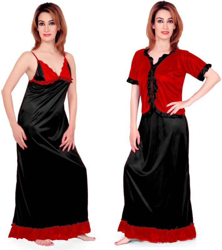 Fabme Women Nighty(Red, Black)