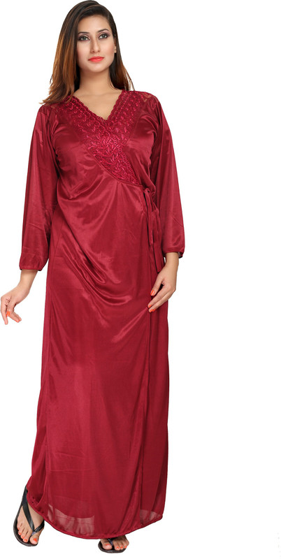 Fashigo Women Nighty with Robe(Maroon)